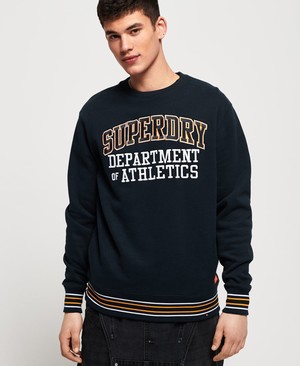 Superdry College Boxy Fit Applique Crew Férfi Pulóver Sötétkék | ANTIC6213